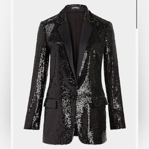 Express Sequin One Button Boyfriend Blazer